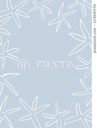 Hand-drawn marine frame with starfish. White vector doodle on light blue background 124940559