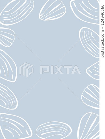 Hand-drawn marine frame with shells. White vector doodle on light blue background Hand-drawn marine frame with shells. White vector doodle on light blue background 124940566