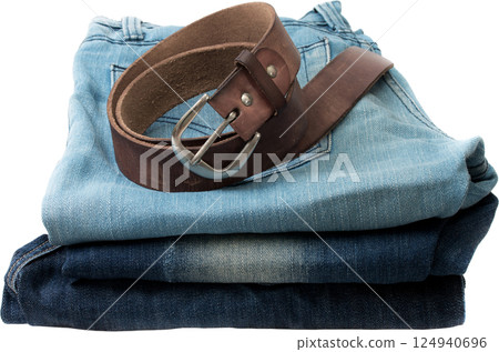 Blue jeans and leather belt. 124940696
