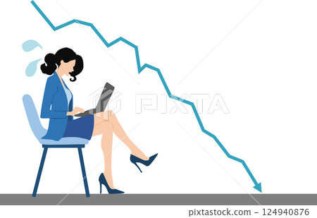 股市崩盤後女商人停損的插圖 股市崩盤後女商人停損的插圖 124940876