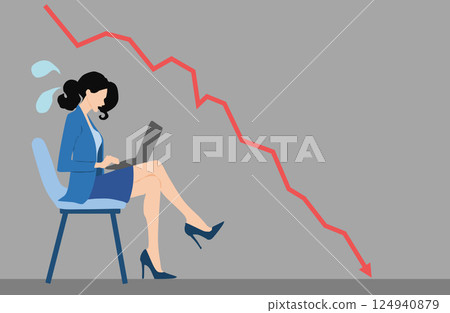 股市崩盤後女商人停損的插圖 股市崩盤後女商人停損的插圖 124940879