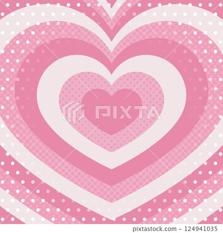 Concentric hearts and halftone dots, dot pattern background, pop design, square size 124941035