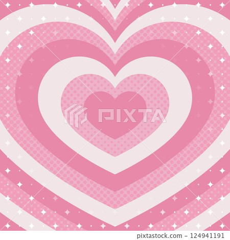 Concentric hearts and halftone dots, glitter pattern background, pop design, square size 124941191