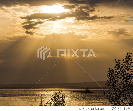 Evening landscape river 124941399