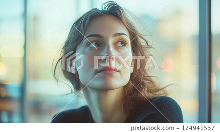 一個女人對角地看上面 124941537