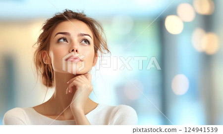 A woman looking diagonally above 124941539
