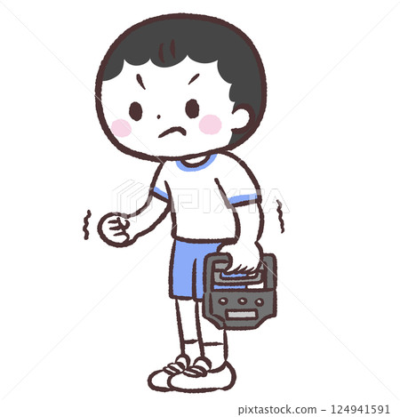 Illustration of a boy measuring his grip strength Illustration of a boy measuring his grip strength 124941591