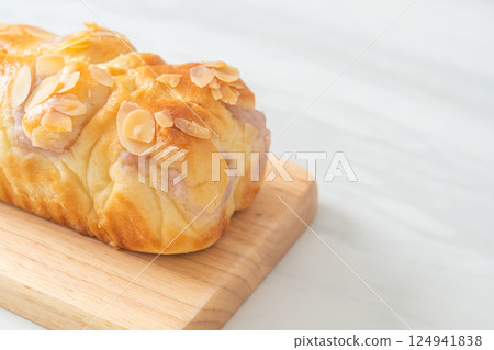 taro toast bread on wood board taro toast bread on wood board 124941838