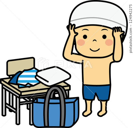 Elementary school boy changing clothes for swimming 124942275