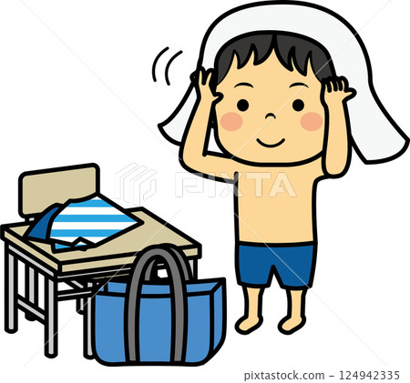 Elementary school boy changing clothes for swimming 124942335