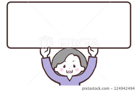 Illustration of an angry senior woman holding up a sign Illustration of an angry senior woman holding up a sign 124942494