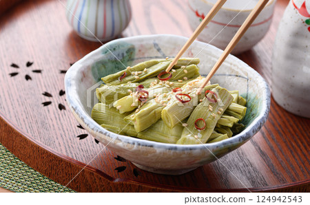 Spring ingredients: Japanese knotweed pickles Spring ingredients: Japanese knotweed pickles 124942543