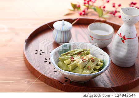 Spring ingredients: Japanese knotweed pickles 124942544