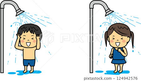 Elementary school students taking a shower 124942576