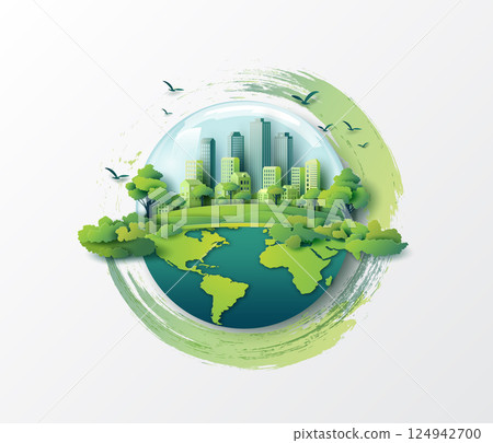 Paper Cut Eco Green City Concept 124942700