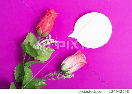 Romantic red and pink roses with speech bubble on a vibrant background. Romantic red and pink roses with speech bubble on a vibrant background. 124942998