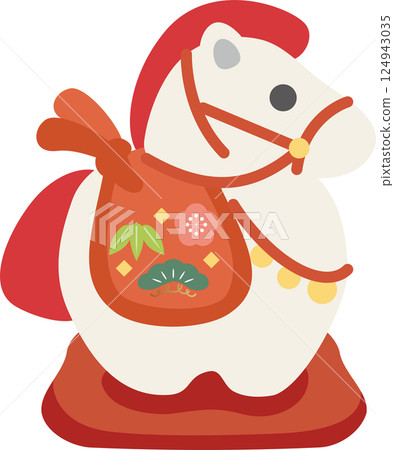 2026年新年賀卡2026年黏土鈴鐺十二生肖馬馬馬年馬年可愛裝飾插圖素材 124943035