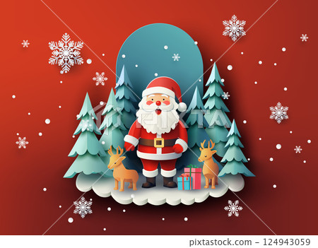 Santa Claus in a Festive Paper-Cut Winter Wonderland Santa Claus in a Festive Paper-Cut Winter Wonderland 124943059