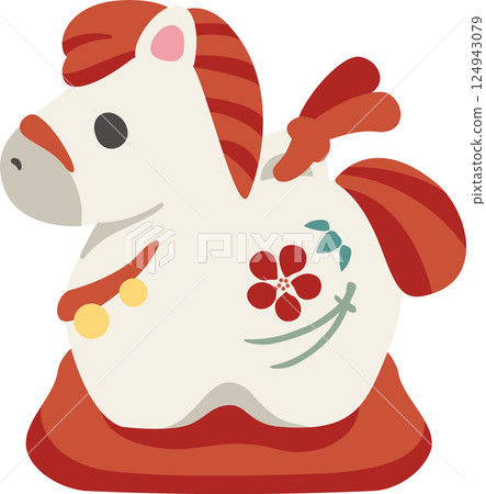 2026年新年賀卡2026年黏土鈴鐺十二生肖馬馬馬年馬年可愛裝飾插圖素材 124943079