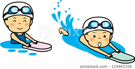 男孩和女孩用浮板游泳 男孩和女孩用浮板游泳 124943106