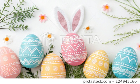 easter composition with painted eggs easter composition with painted eggs 124943160
