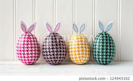 easter composition with painted eggs 124943162