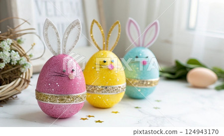 easter decoration with eggs and easter eggs 124943170