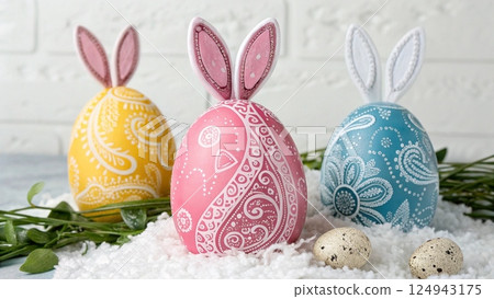 easter bunny in a nest with eggs easter bunny in a nest with eggs 124943175