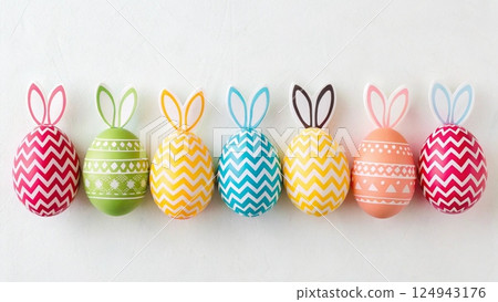 easter composition with eggs and easter eggs 124943176
