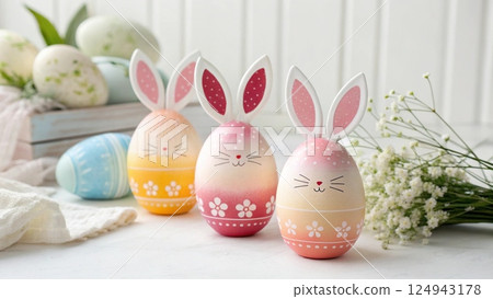 easter composition with painted eggs easter composition with painted eggs 124943178