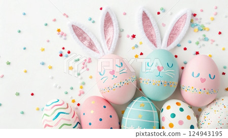 easter background with eggs and rabbit ears easter background with eggs and rabbit ears 124943195