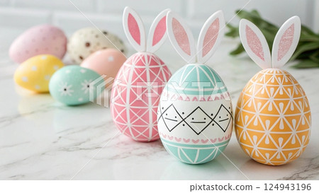 close up of colored easter eggs close up of colored easter eggs 124943196