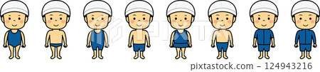 Boys and girls in genderless swimsuits 124943216