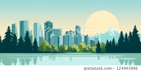 City park and skyscraper scenery (illustration) 124943998