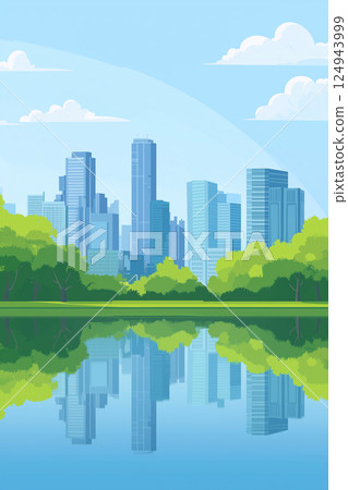City park and skyscraper scenery (illustration) 124943999