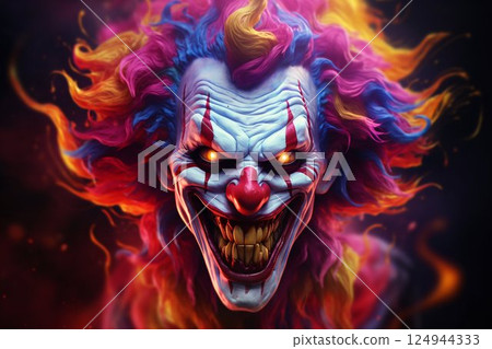 Sinister Smile: Evil Clown's Haunting Portrait. Generative ai 124944333