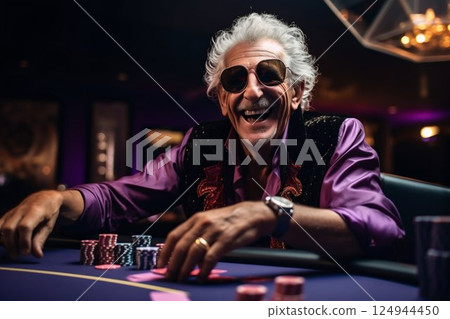 Confident Senior Poker Player at Casino. Generative ai 124944450