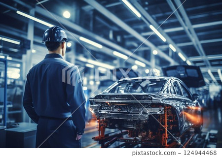 Meticulous Mastery: Engineer's Portrait in Automotive Production Realm. Generative ai 124944468