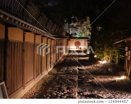 Street decorated with bamboo lights 124944487