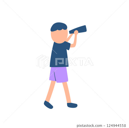 一個男孩透過望遠鏡觀察的插圖 一個男孩透過望遠鏡觀察的插圖 124944558