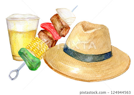 Watercolor illustration: Early summer barbecue Watercolor illustration: Early summer barbecue 124944563