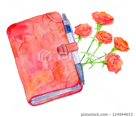 Watercolor illustration Mother's Day gift Red notebook 124944653