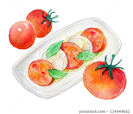 Watercolor illustration: Fresh tomato caprese 124944682