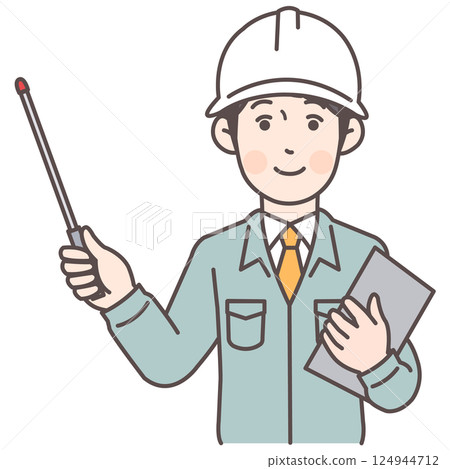 Male construction worker holding a pointer Male construction worker holding a pointer 124944712