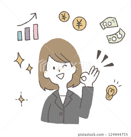 Handwritten style loose touch business woman (upper body, icon set) | Presentation, money 124944755