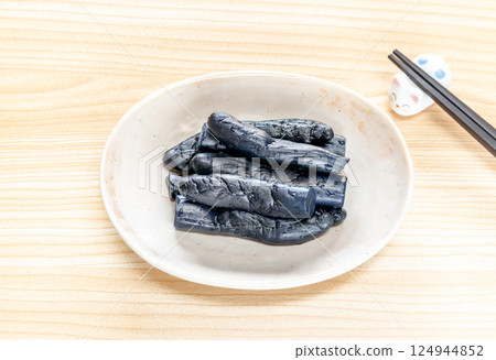 Salted eggplant on a plate 124944852