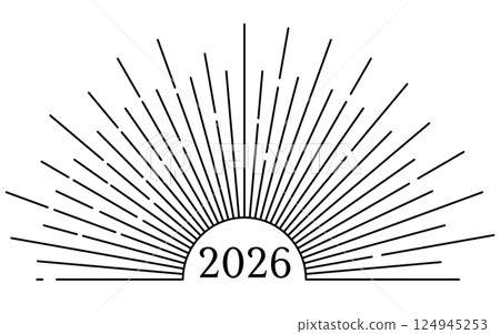 Sunburst, first sunrise image, simple New Year's card material for 2026 124945253