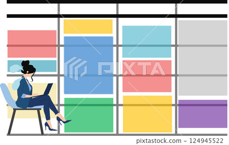 Graphic illustration of a packed online meeting schedule Graphic illustration of a packed online meeting schedule 124945522