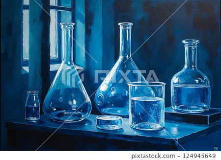 Experimenting With Light and Shadow in a Blue-Hued Laboratory Setting. Generative AI 124945649