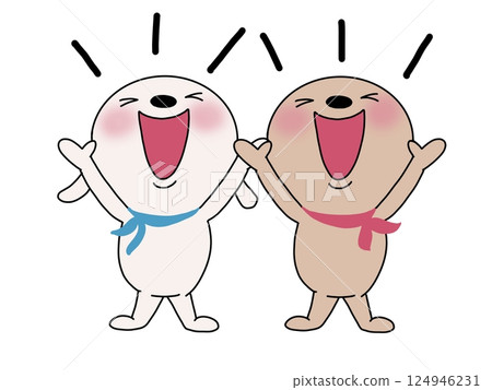 A rabbit and a bear doing a banzai 124946231